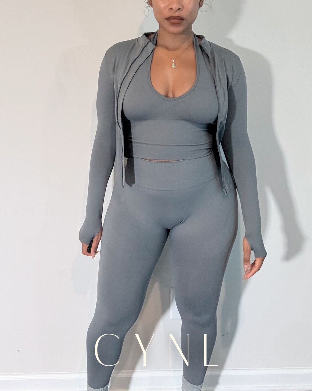 THE STORI DELUX SET 3PC SET-**WITH SHORTS**  (JACKET + CROPPED TANK + HIGH WAISTED LEGGING)