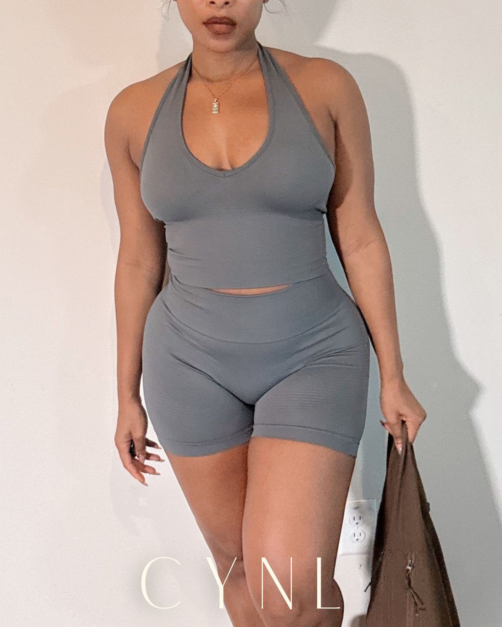 THE STORI DELUX SET 3PC SET-**WITH SHORTS**  (JACKET + CROPPED TANK + HIGH WAISTED SPORTS SHORTS) (Copy)